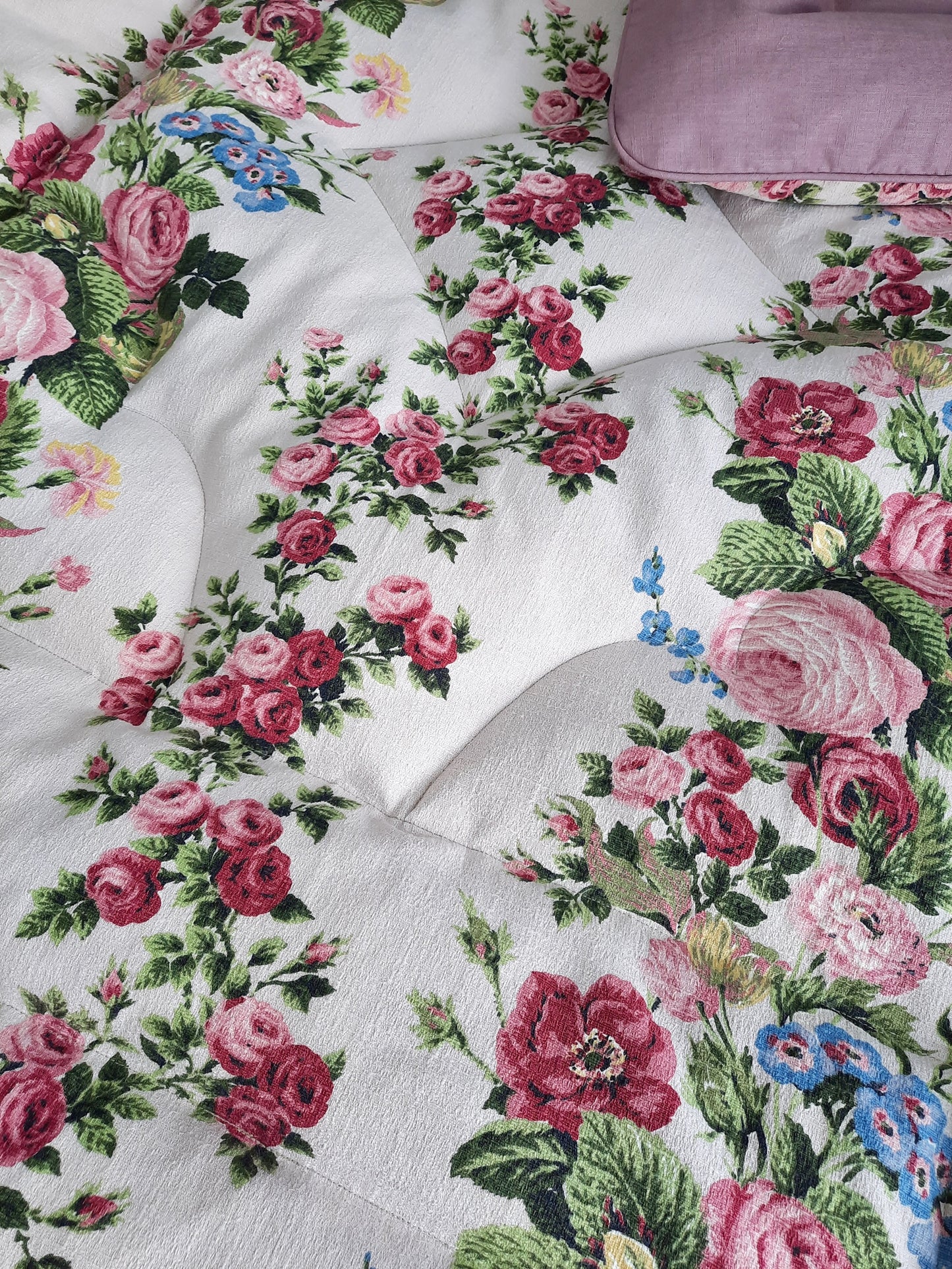 Vintage Barkcloth Cotton Floral SINGLE Eiderdown - IN STOCK