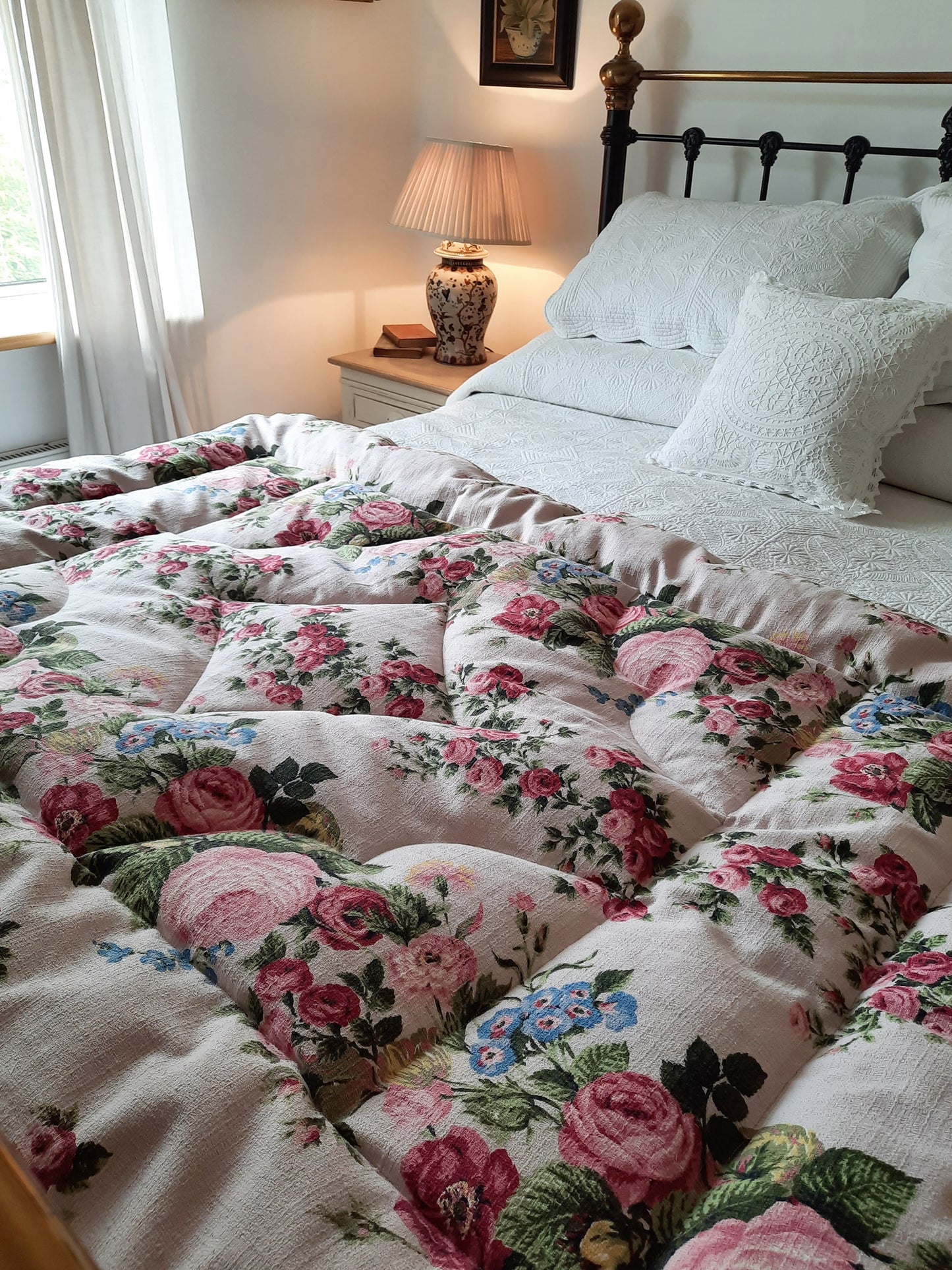 Vintage Barkcloth Cotton Floral SINGLE Eiderdown - IN STOCK