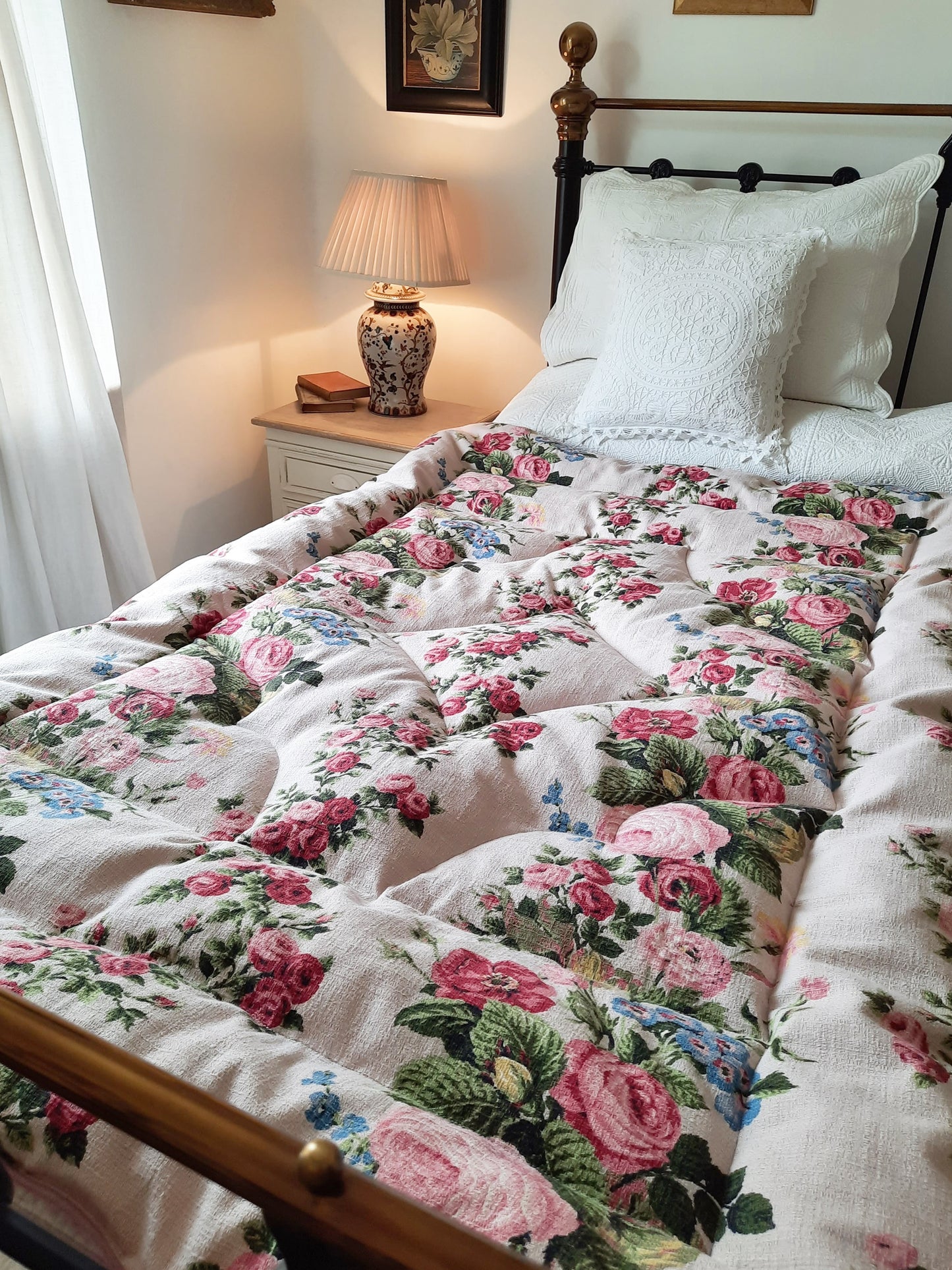 Vintage Barkcloth Cotton Floral SINGLE Eiderdown - IN STOCK