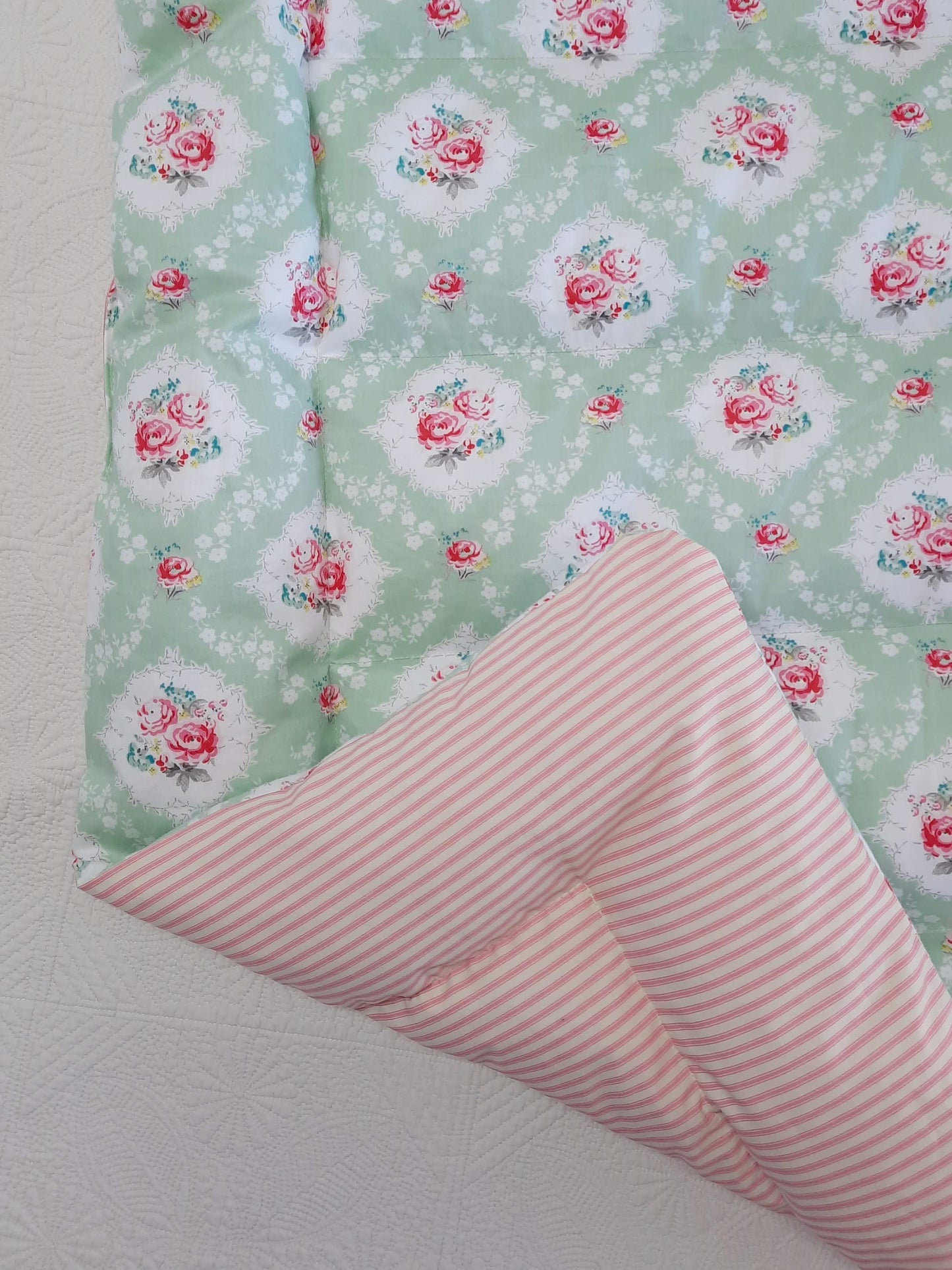 Green Floral & Stripe Mini Eiderdown - IN STOCK #2100903