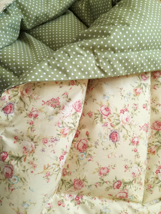 Pretty Floral & Vintage Green Mini Eiderdown - IN STOCK