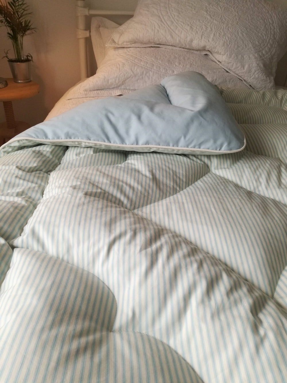 Blue Striped Ticking SINGLE Eiderdown - IN STOCK