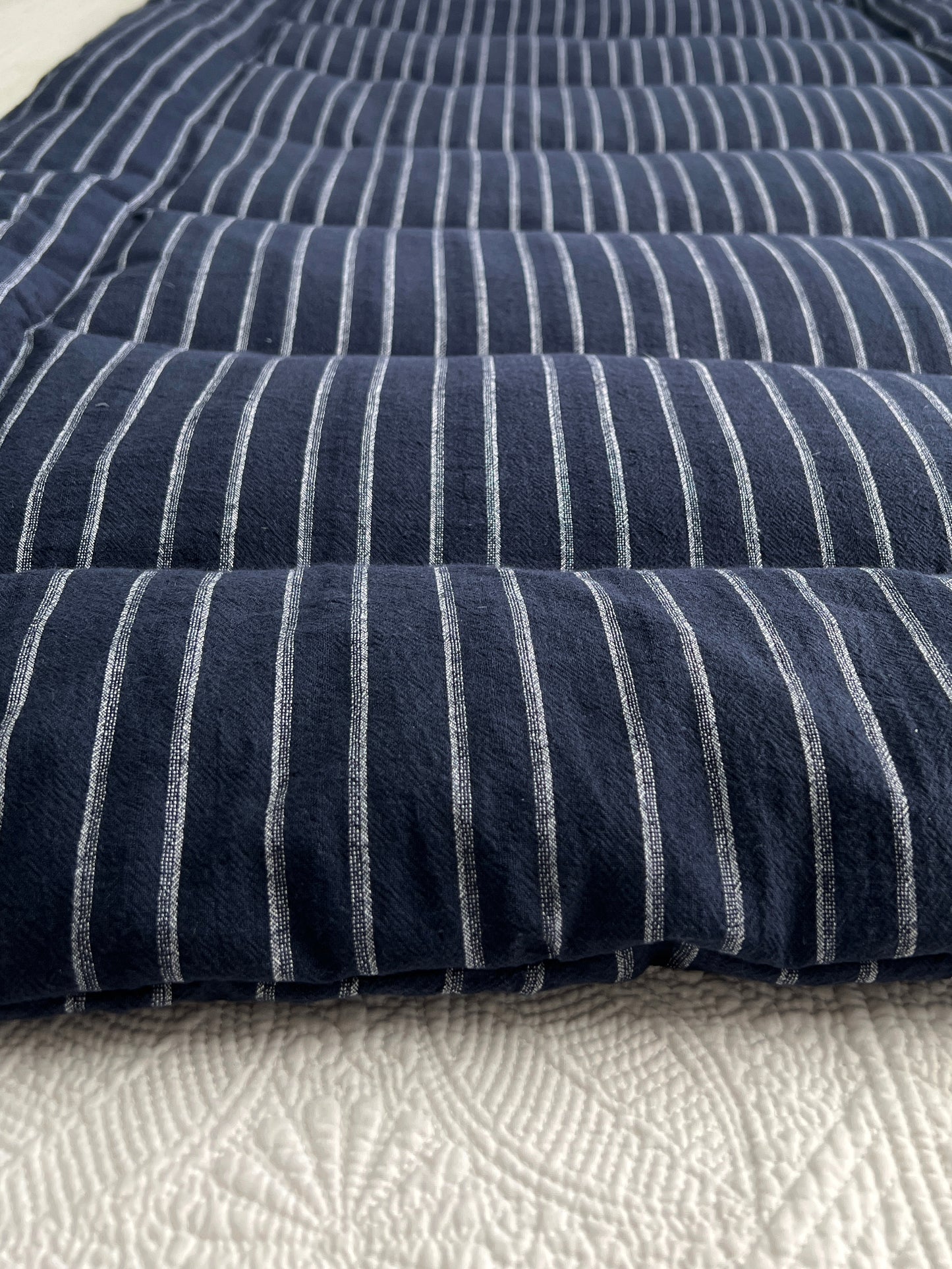 Navy Stripe Mini Linen Eiderdown - IN STOCK #220202