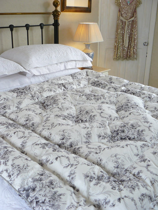 Grey White Floral Double Eiderdown