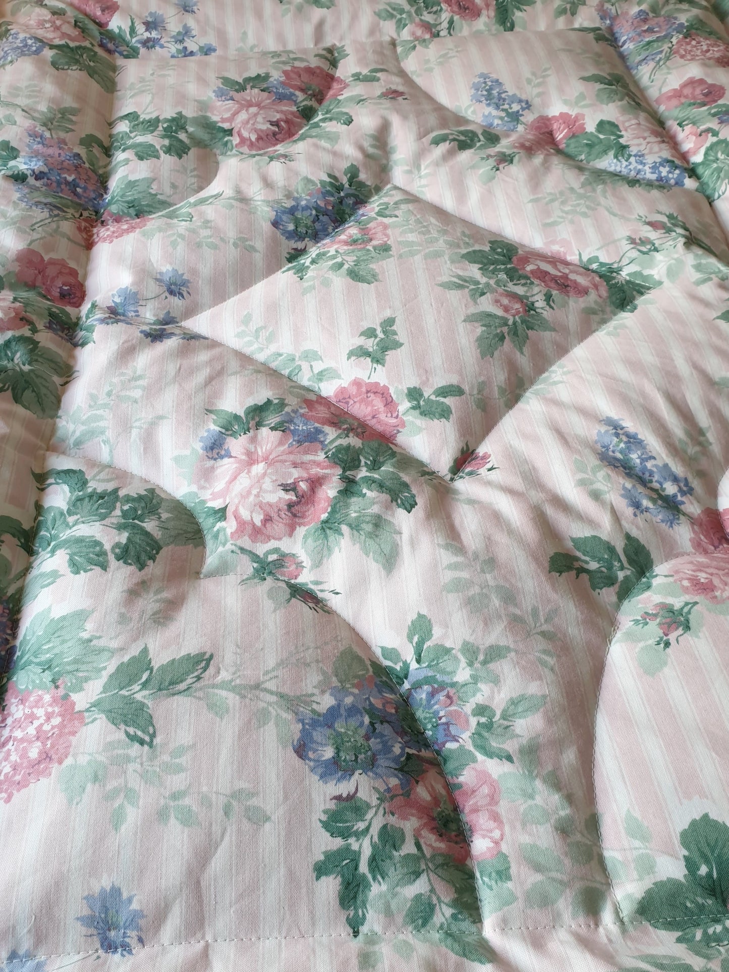 Pale Pink Striped Floral Cotton Eiderdown - SINGLE & LAST ONE!