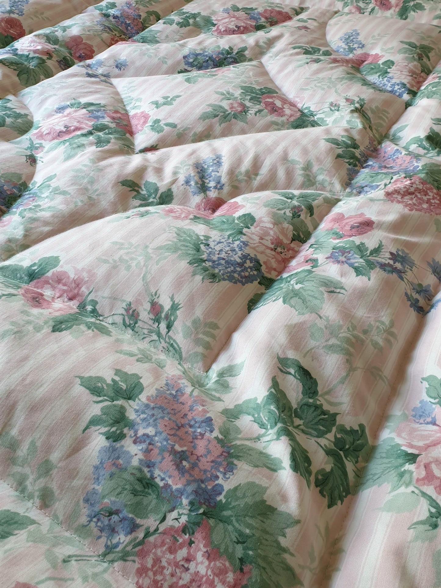 Pale Pink Striped Floral Cotton Eiderdown - SINGLE & LAST ONE!