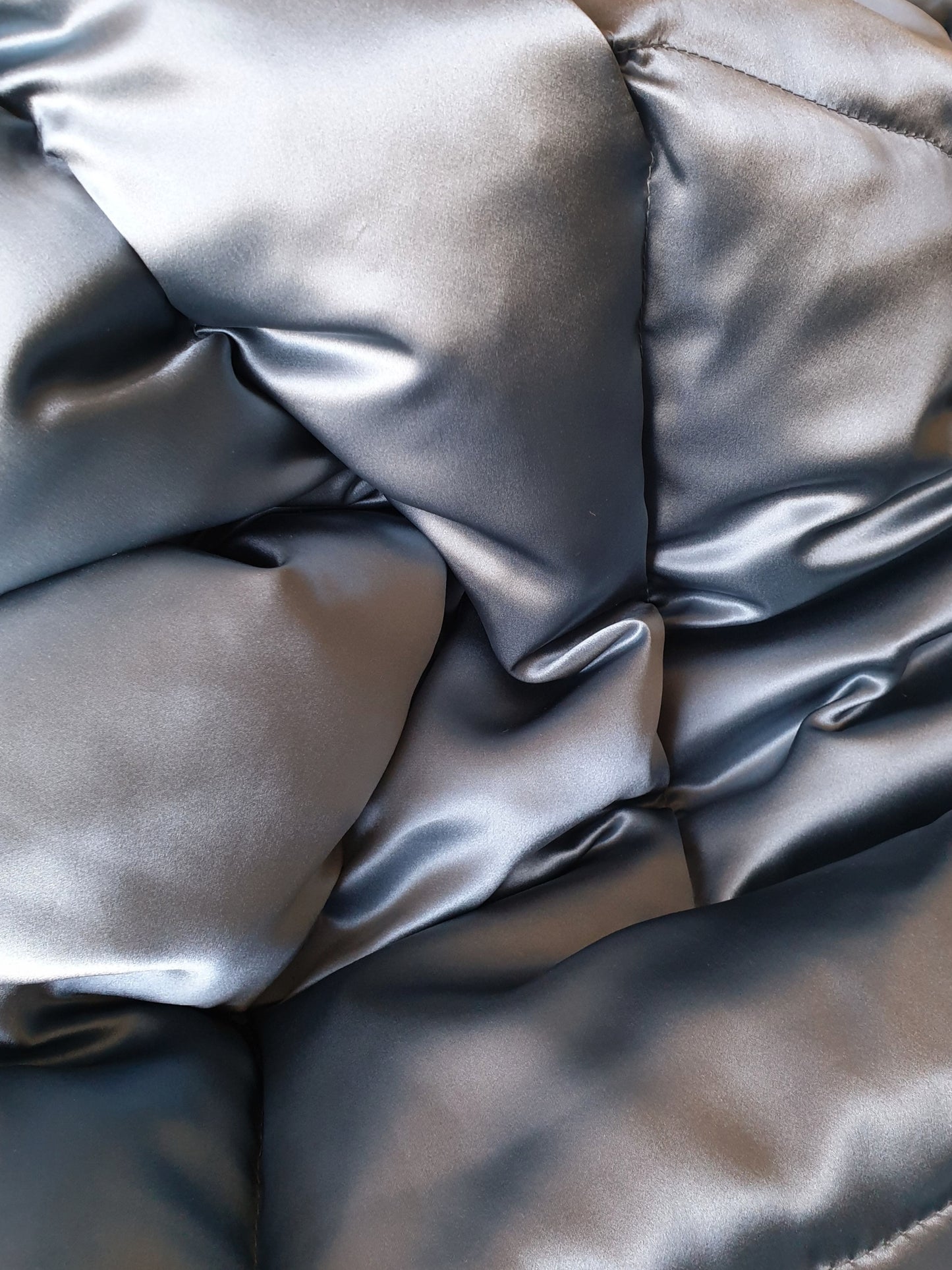 Blue Grey 100% Silk Satin Eiderdown close up