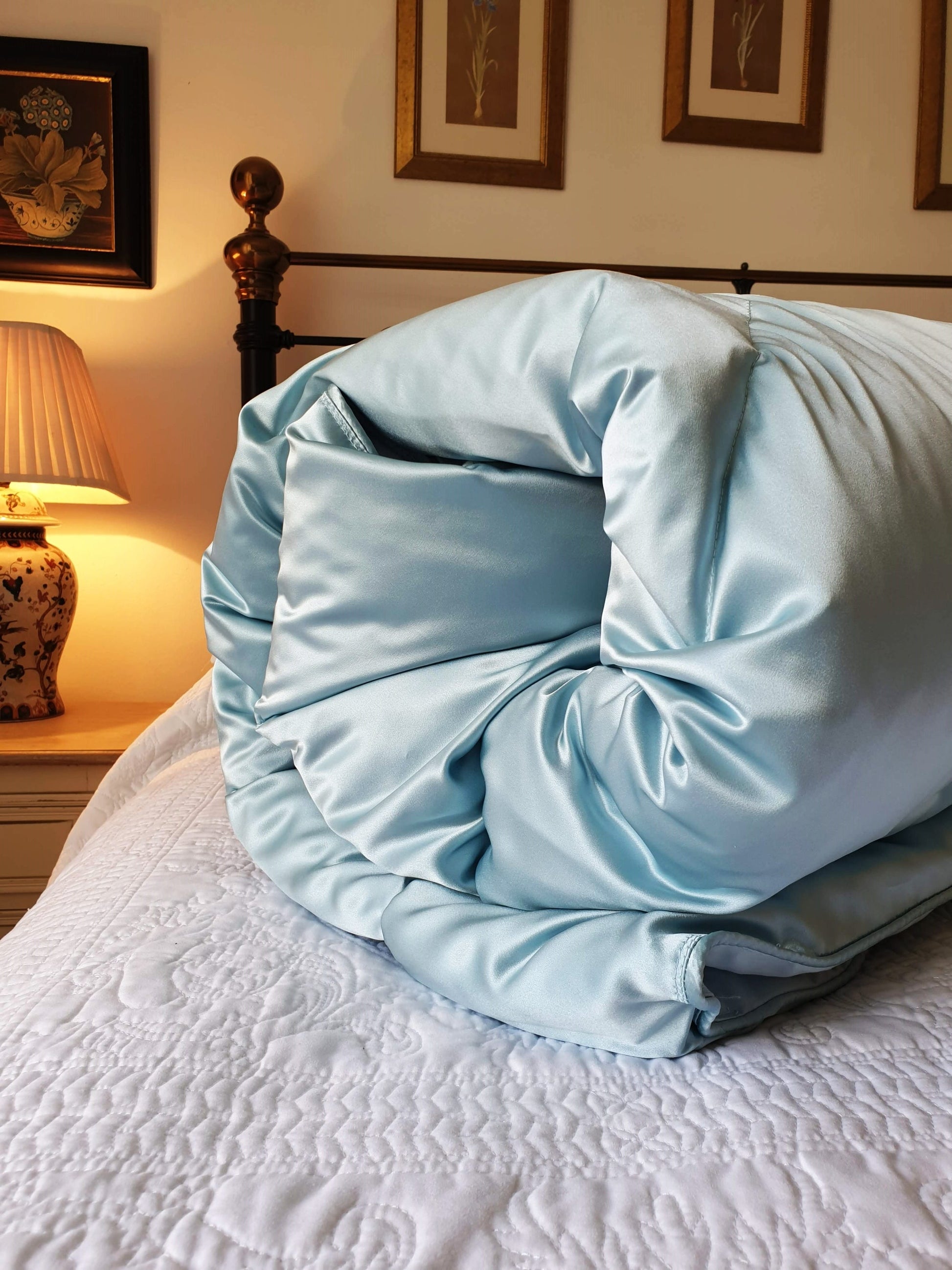 Aqua Blue 100% Silk Satin Eiderdown