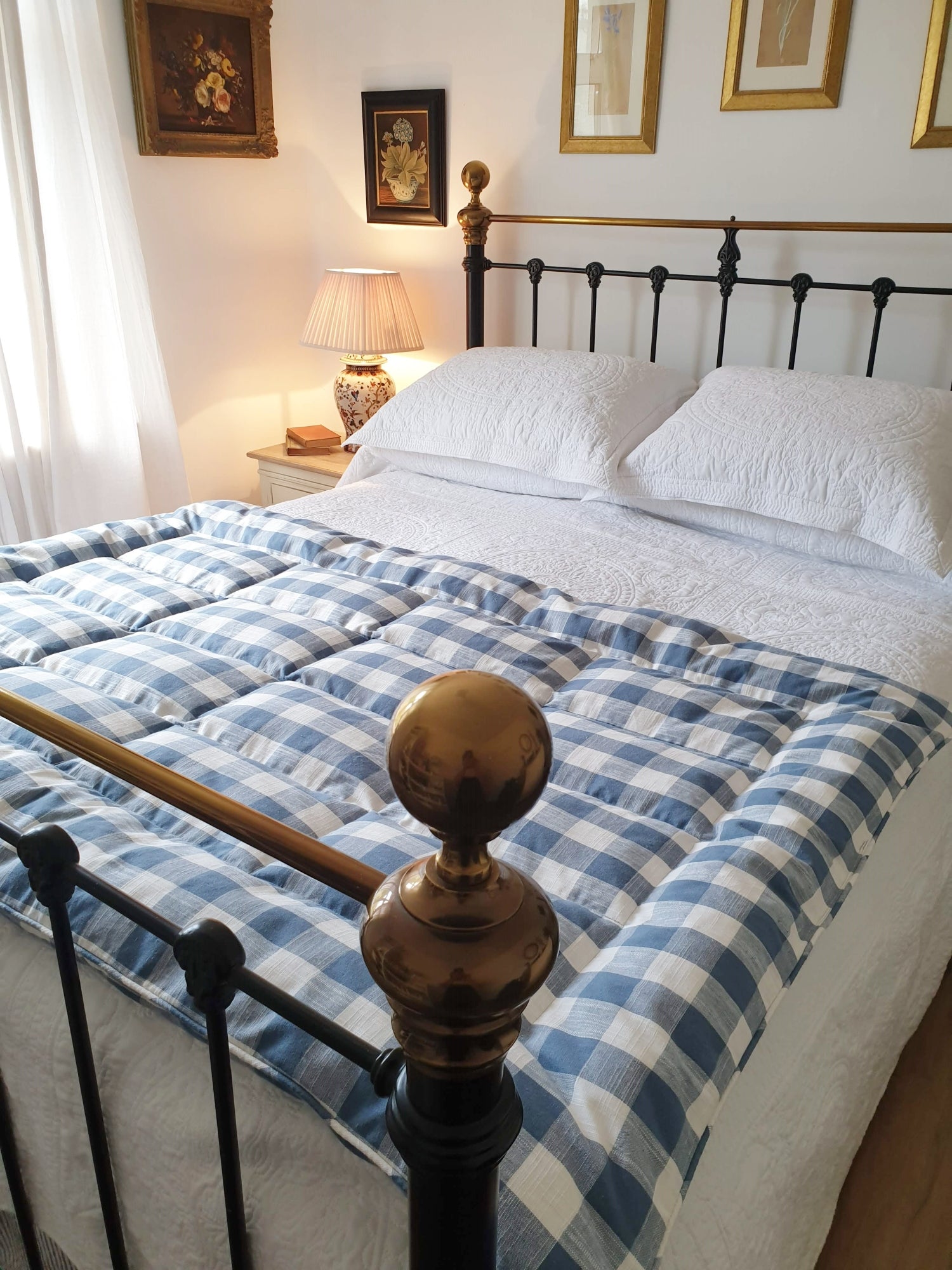Buffalo Check Eiderdown quilt in pretty bedroom
