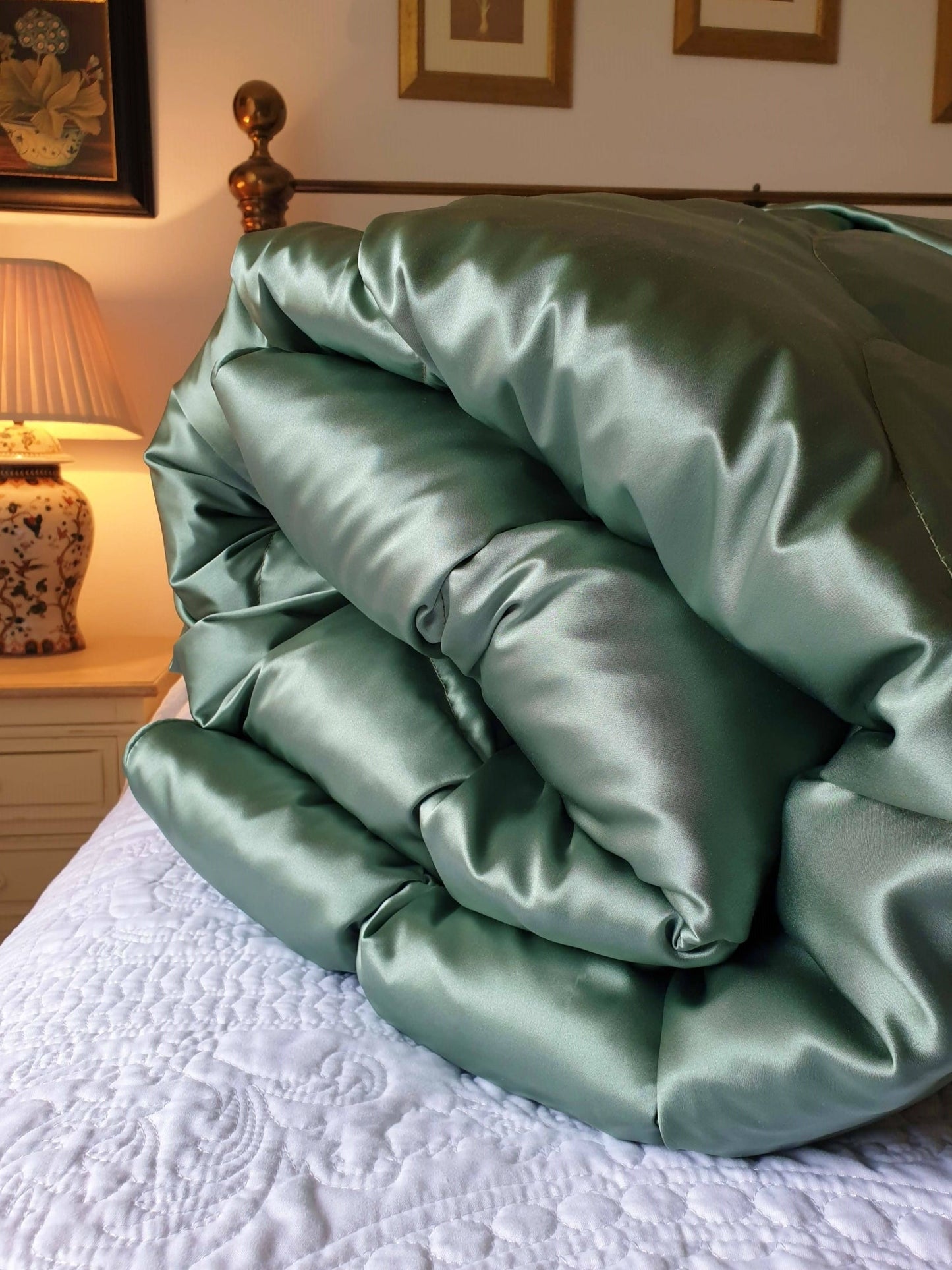 Sage Green 100% Silk Satin DOUBLE Eiderdown - IN STOCK