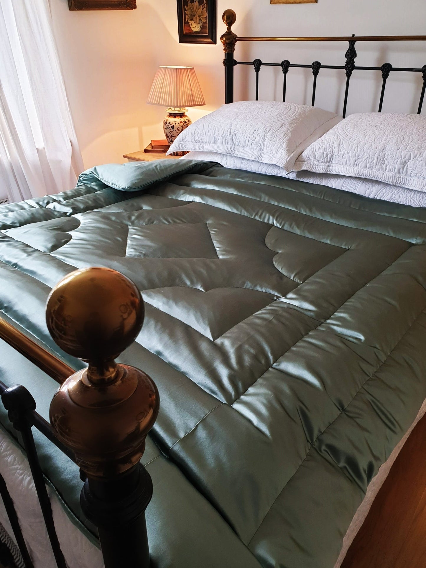 Sage Green 100% Silk Satin DOUBLE Eiderdown - IN STOCK